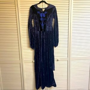 Long dramatic satin gown with hood